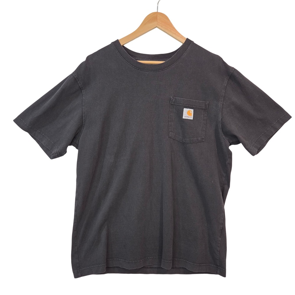 Carhartt K87 T Shirt Mens M Black Loose Fit Heavyweight Pocket Workwear Faded